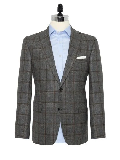 Carl Gross Loro Piana Gri Kahve Kareli Yün İpek Kaşmir Ceket - Carl Gross