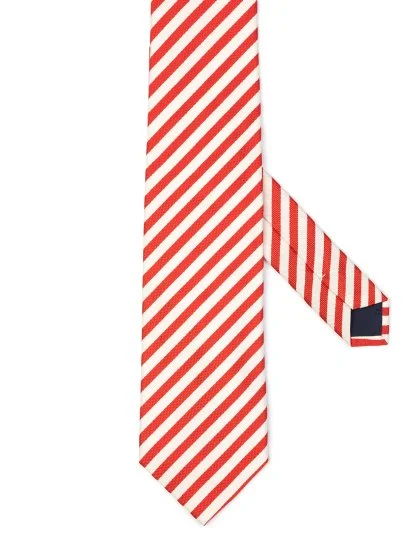 Coriano Kırmızı Beyaz Şerit Çizgili İpek İtalyan Kravat - Coriano