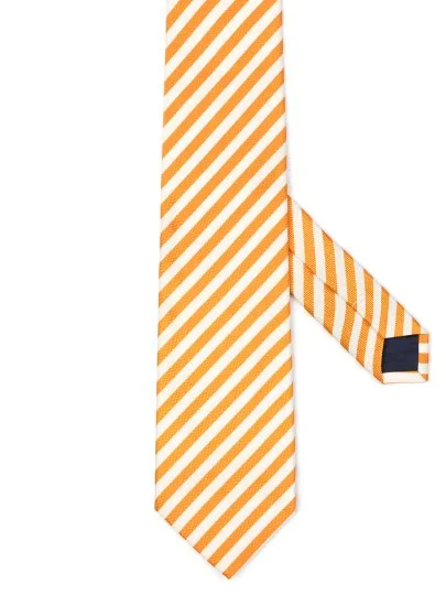 Coriano Turuncu Beyaz Çizgili İtalyan Kravat - Coriano