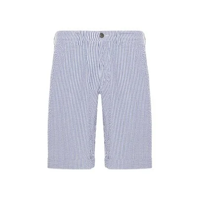 40WEFT Blue White Striped Searsucker Cotton Bermuda - 40WEFT
