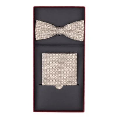 Carl Gross Cotton Beige Patterned Bow Tie Handkerchief Set - Carl Gross