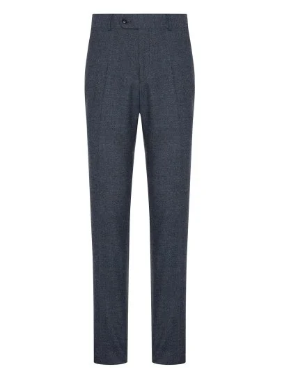 Carl Gross Navy Blue Twill Texture Melange Wool Men's Trousers - Carl Gross