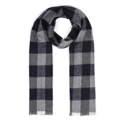 Cerruti Navy Blue Gray Checked Wool Scarf - Cerruti 