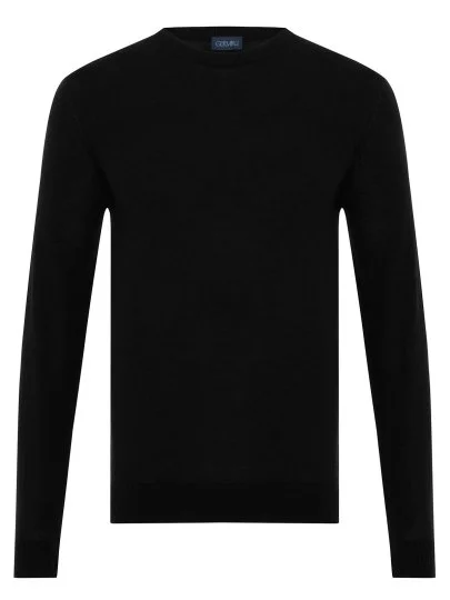 Germirli Crew Neck Regular Fit Black Extra Fine Merino Knitwear - Germirli 