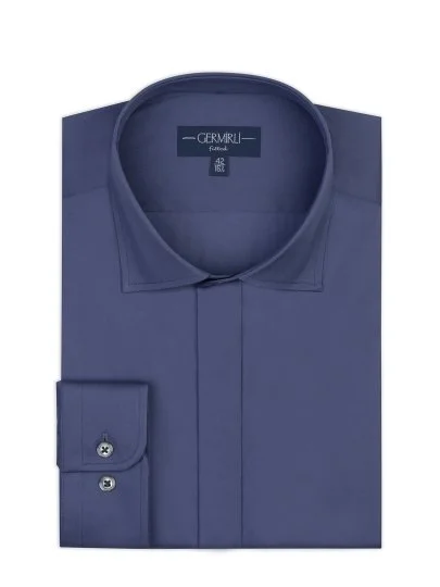 Germirli Azur Blue Hidden Placket Classic Collar Tailor Fit Cotton Elastane Shirt - Germirli 