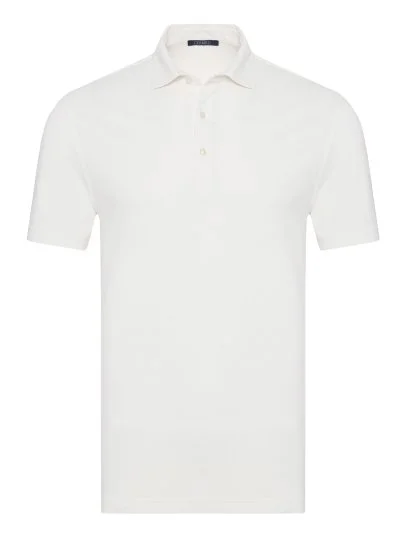 Germirli Off White Piquet Shirt Collar Regular Fit Mercerized Cotton Silk T-Shirt - Germirli 