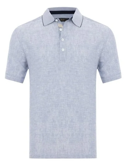 Gallus Blue Polo Collar Linen Cotton Regular Fit T-Shirt - Gallus