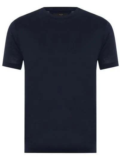 Gallus Navy Blue Knitted Crew Neck Mercerized Regular Fit T-Shirt - Gallus