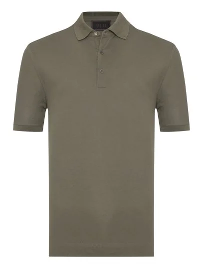 Gallus Olive Green Polo Collar Pique Cotton Regular Fit T-Shirt - Gallus