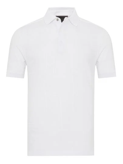 Gallus White Polo Neck Patterned Regular Fit Cotton Linen T-Shirt - Gallus