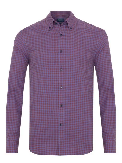 Germirli Albini Claret Blue Potikare Flannel Button-down Collar Tailor Fit Cotton Shirt - Germirli 