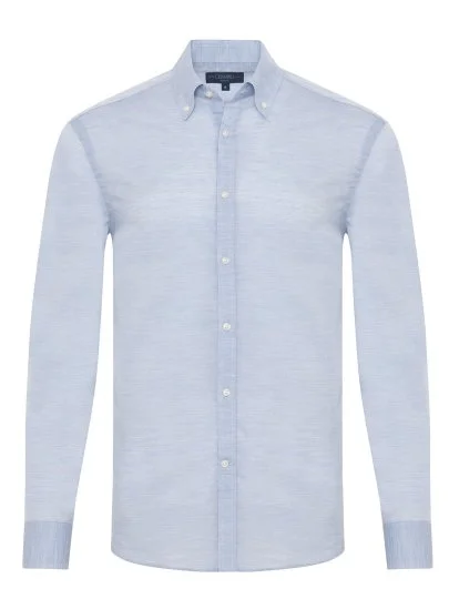 Germirli Albini Button-down Collar Tailor Fit Blue Cotton Voile Men's Shirt - Germirli 