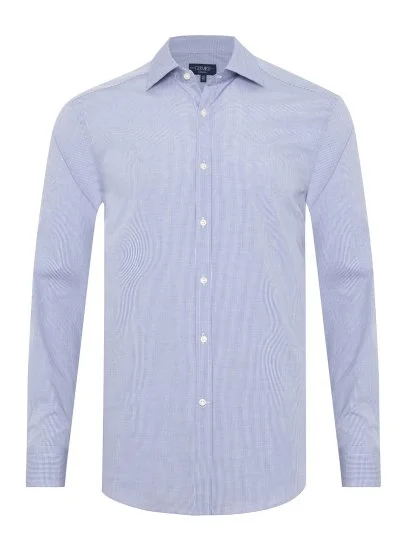 Germirli Albini Exclusive Navy Blue Gingham Tailor Fit Cotton Shirt - Germirli 