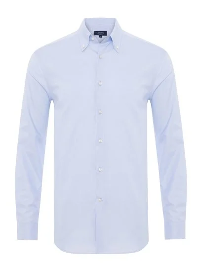 Germirli Albini Natural Germirli Exclusive Blue Oxford Tailor Fit Button-down Collar Cotton Shirt - Germirli 