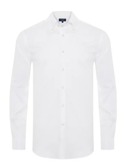Germirli Albini Natural Germirli Exclusive White Oxford Tailor Fit Button-Down Collar Organic Cotton Shirt - Germirli 