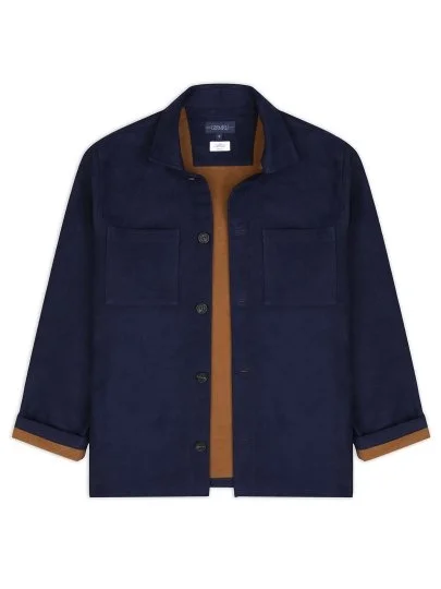 Germirli Albini Navy Blue Camel Colored Double Layer Pocket Cotton Jacket Shirt - Germirli 