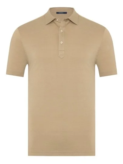 Beige Piquet Shirt Collar Regular Fit Mercerized Cotton Tencel T-Shirt with Germirli - Germirli 