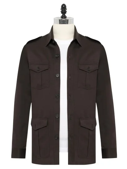 Germirli Bitter Coffee Utility Flap Pocket Cotton Linen Safari Jacket Shirt - Germirli 