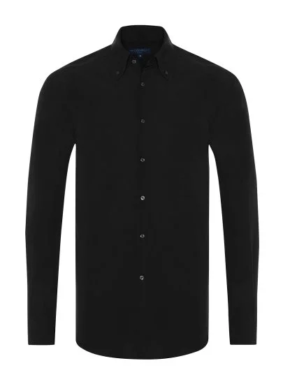Black Button-Down Collar Tailor Fit Men's Tencel Shirt with Germirli - Germirli 