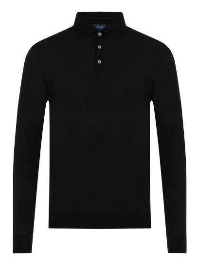 Germirli Black Shirt Collar Regular Fit Extra Fine Wool Knitwear - Germirli 