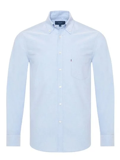 Germirli Sky Blue Button-down Collar Pocket Tailor Fit Sport Oxford Men's Shirt - Germirli 
