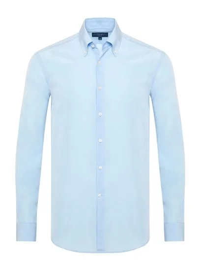 Germirli Blue Button-down Collar Tailor Fit Tencel Shirt - Germirli 
