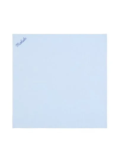 Germirli Blue Color Hello Embroidered Tencel Linen Handkerchief - Germirli 