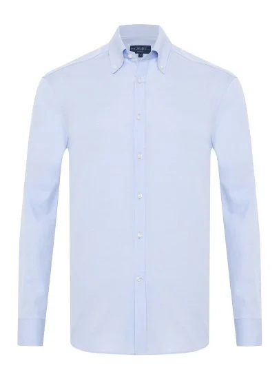 Germirli Blue Exclusive Herringbone Texture Button-down Collar Tailor Fit Cotton Shirt - Germirli 