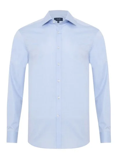 Germirli Blue Exclusive Classic Collar Tailor Fit 120s Cotton Shirt - Germirli 
