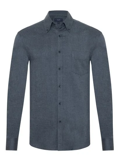 Germirli Blue Grey Herringbone Pattern Albini Cotton Lyocell Tencel Tailor Fit Flannel Shirt - Germirli 