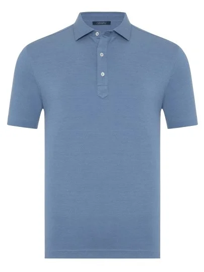 Regular Fit Mercerized Cotton Tencel Shirt with Germirli Blue Piquet Collar - Germirli 