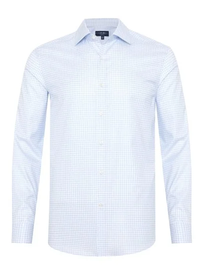 Germirli Blue Gingham Exclusive Tailor Fit Cotton Shirt - Germirli 
