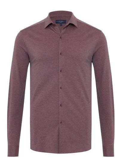 Germirli Claret Red Melange Albini Active 4Flex Soft Collar Slim Fit Shirt - Germirli 