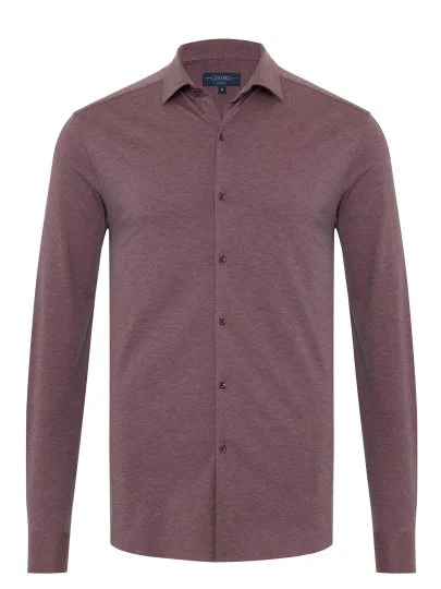 Germirli Claret Red Melange Albini Active 4Flex Soft Collar Slim Fit Shirt - Germirli 
