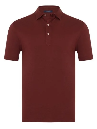 Germirli Burgundy Piquet Shirt Collar Regular Fit Mercerized Cotton Tencel T-Shirt - Germirli 