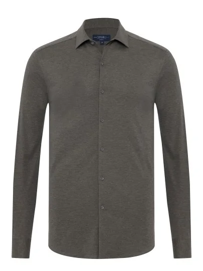 Germirli Grey Melange Albini Active 4Flex Soft Collar Slim Fit Shirt - Germirli 