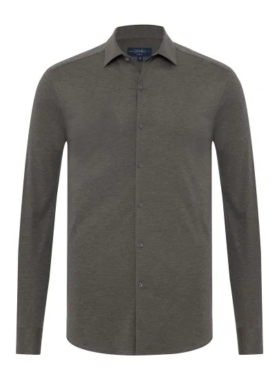 Germirli Grey Melange Albini Active 4Flex Soft Collar Slim Fit Shirt - Germirli 