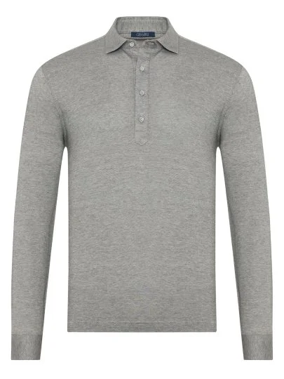 Germirli Grey Piquet Shirt Collar Regular Fit Long Sleeve T-Shirt - Germirli 
