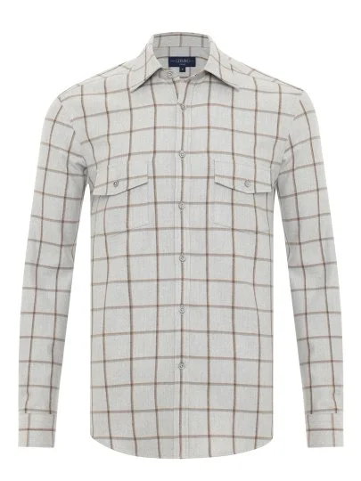 Germirli Grey Flannel Soft Collar Plaid Albini Tailor Fit Cotton Lyocell Lumberjack Shirt - Germirli 