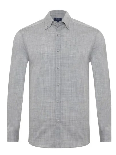 Germirli Grey Melange Thomas Mason Button-down Collar Tailor Fit Pure Wool Shirt - Germirli 