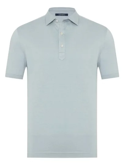 Germirli Ice Blue Piquet Shirt Collar Regular Fit Mercerized Cotton Tencel T-Shirt - Germirli 