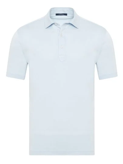 Germirli Ice Blue Piquet Shirt Collar Regular Fit Mercerized Cotton Tencel T-Shirt - Germirli 