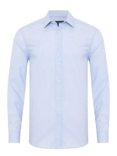Germirli Light Blue White Striped Soft Collar Tailor Fit Shirt - Germirli 