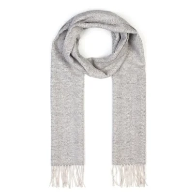 Light Grey Herringbone Wool Scarf with Germirli - Germirli 