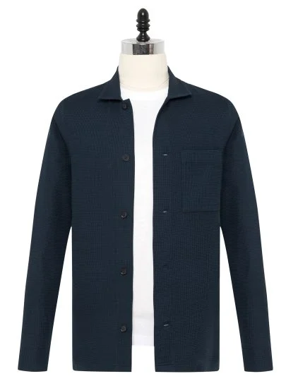 Germirli Navy Blue 3D Waffle Texture Cotton Jacket Shirt - Germirli 