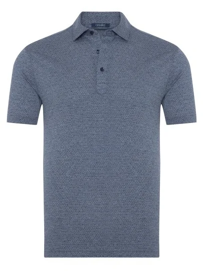 Germirli Navy Blue Piquet Patterned Shirt Collar Regular Fit T-Shirt - Germirli 