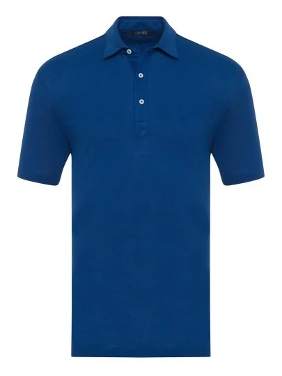 Germirli Navy Blue Piquet Shirt Collar Regular Fit Mercerized T-Shirt - Germirli 