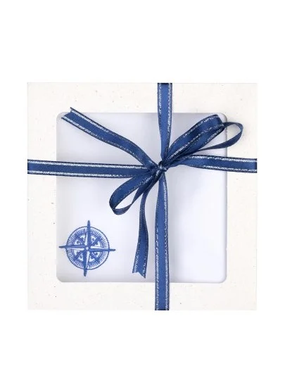 Germirli Poplin Cotton Handkerchief with Embroidered Compass in Navy Blue Color - Germirli 