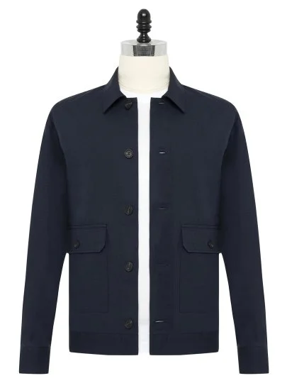 Germirli Navy Blue Color Flap Pocket Linen Cotton Jacket Shirt - Germirli 