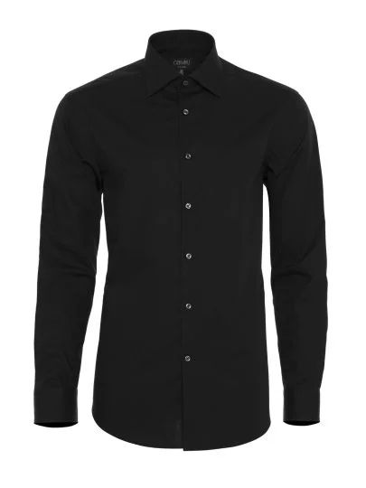 Non Iron Black Poplin Classic Collar Tailor Fit Shirt with Germirli - Germirli 